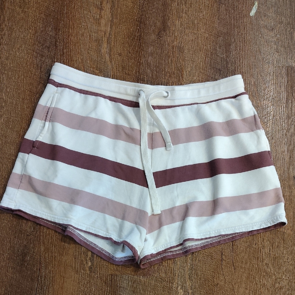 Thread & Supply Women's Large White and Mauve Striped Athletic Shorts‎